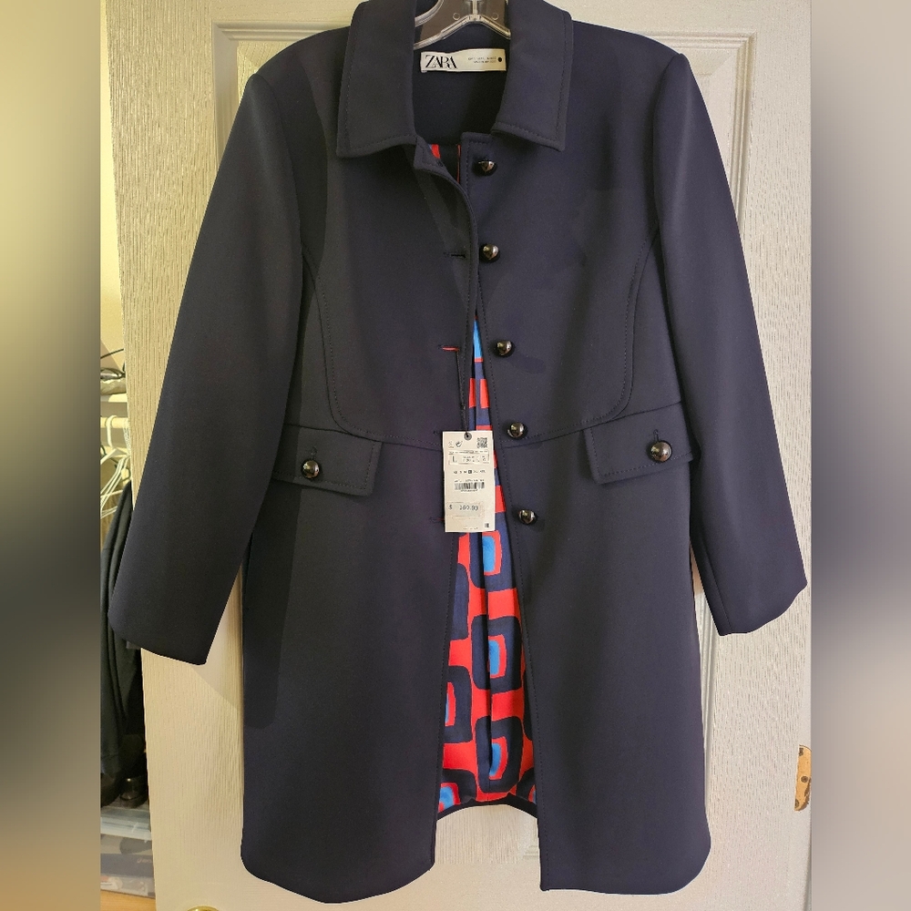 NWT Zara navy blue trench coat Size L